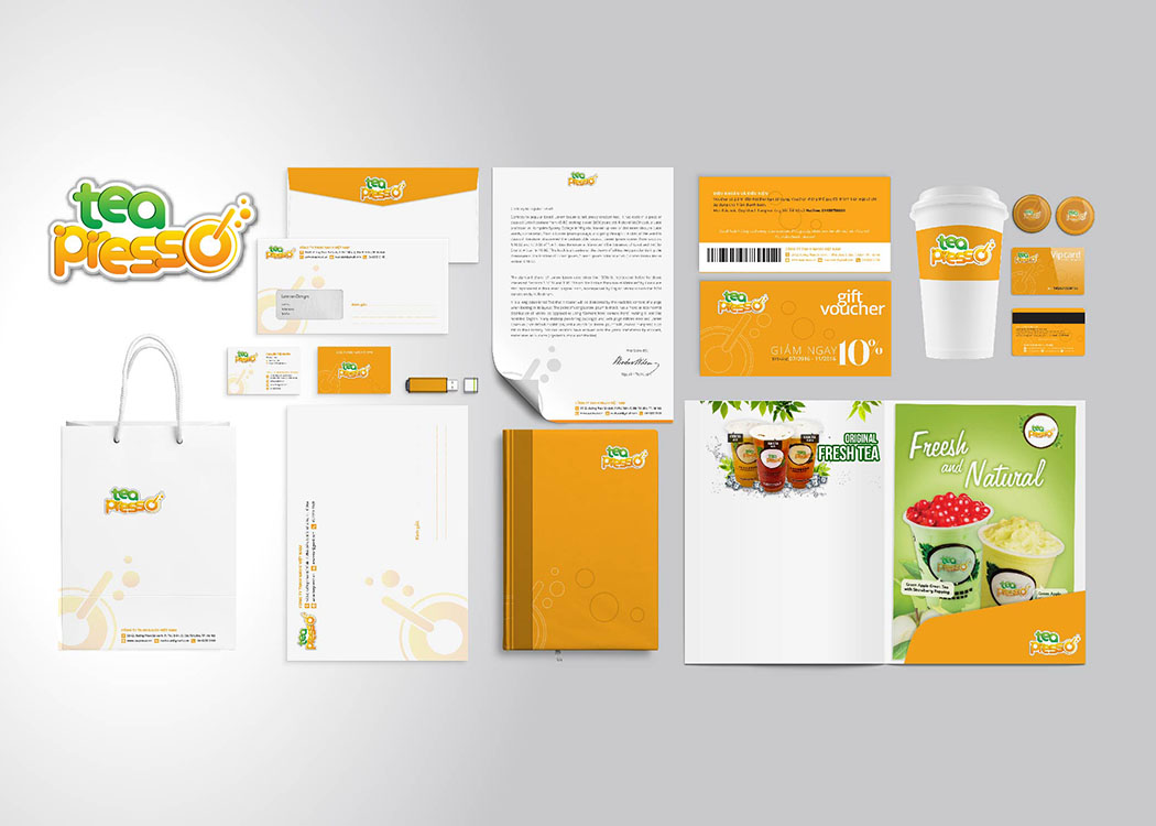 TEA PRESSO - Thiết kế logo và hệ thống nhận diện thương hiệu cửa hàng trà sữa TEA PRESSO